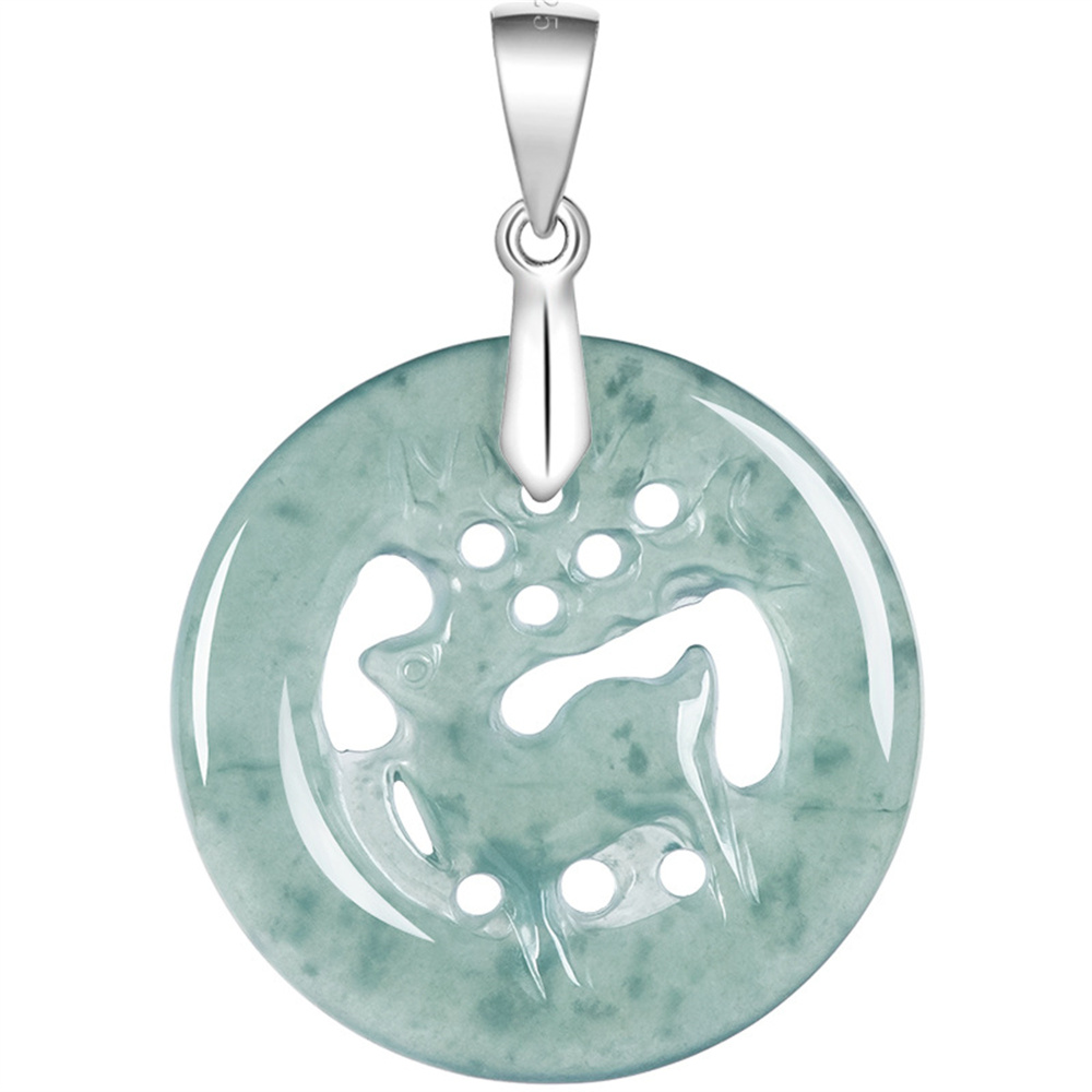 Natural Type A Untreated Icy Blue Watery Guatemalan Jadeite Filigree Round Pendant With Deer Carved,Blue Guatemala Jadeite Loose Pendant,DIY Jewelry Supplies