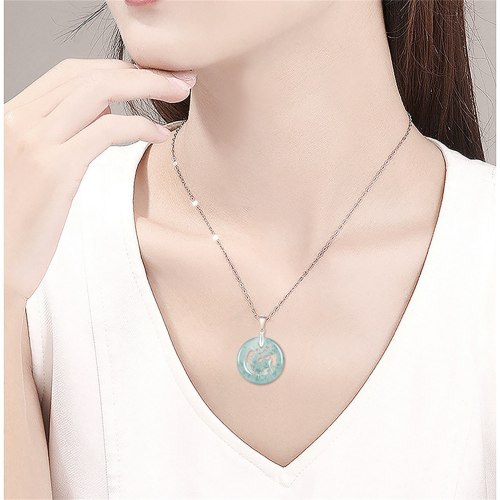 Natural Type A Untreated Icy Blue Watery Guatemalan Jadeite Filigree Round Pendant With Deer Carved,Blue Guatemala Jadeite Loose Pendant,DIY Jewelry Supplies