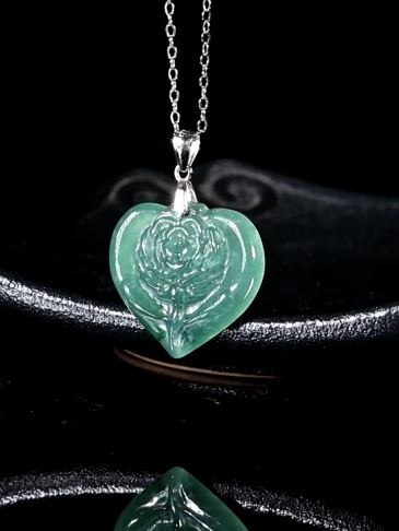 Natural Type A Untreated Icy Waxy Blue Watery Guatemalan Jadeite Heart Shape Pendants With Rose Carved,Blue Guatemala Jadeite Loose Pendant,DIY Jewelry Supplies