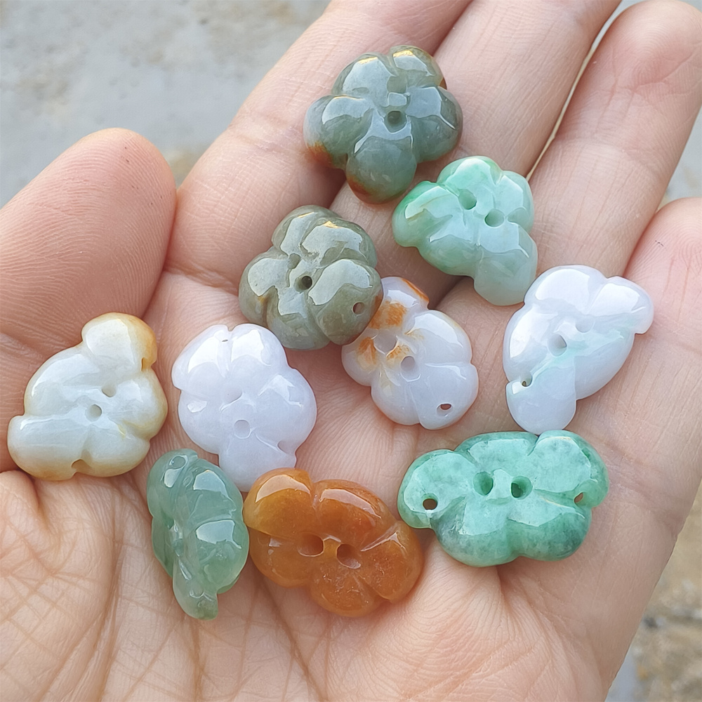 5pcs Natural Hand Carved Yellow Red White With Green Burmese Jadeite Lotus Pendants,Multi Colors Jadeite Pendants,DIY Jewelry Supplies