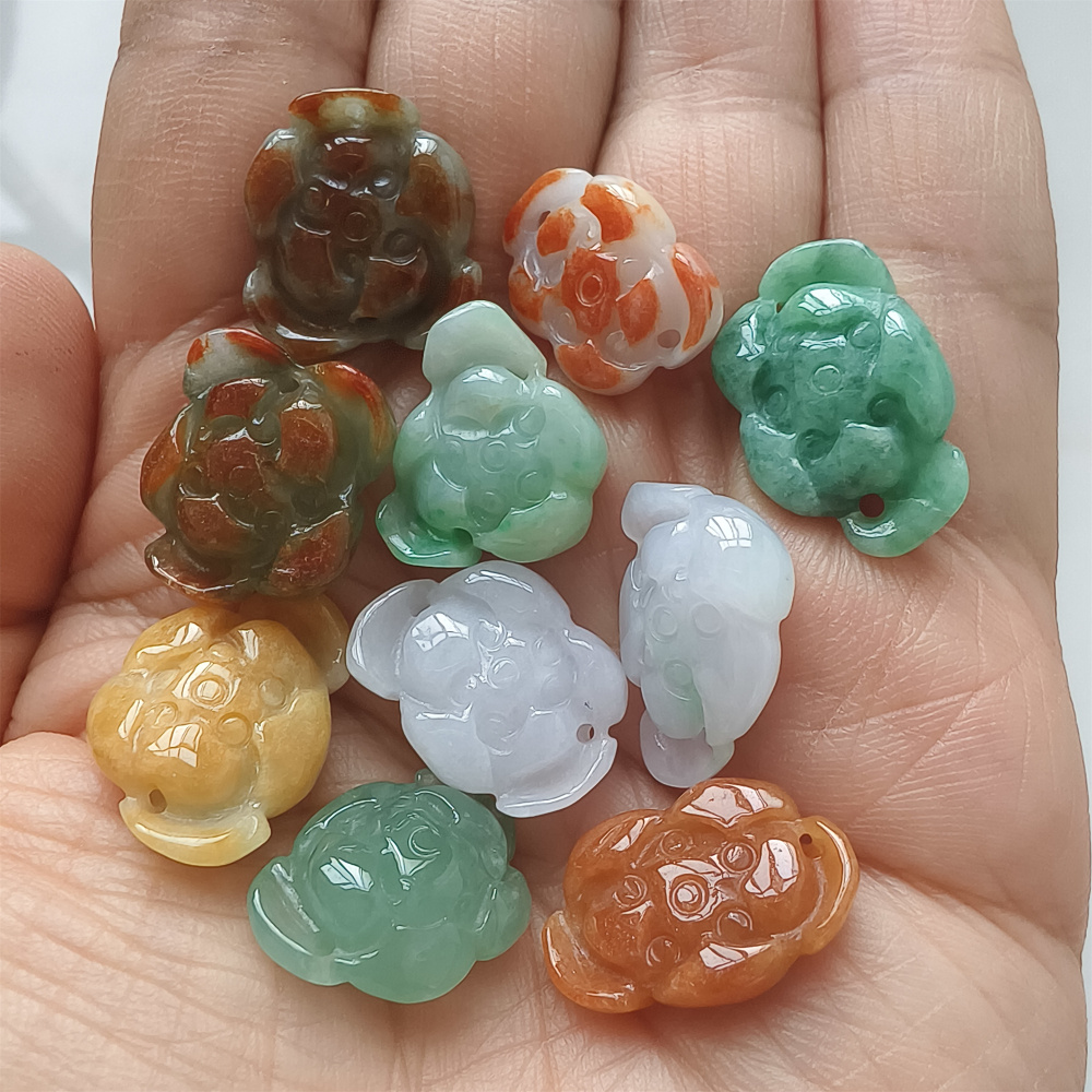 5pcs Natural Hand Carved Yellow Red White With Green Burmese Jadeite Lotus Pendants,Multi Colors Jadeite Pendants,DIY Jewelry Supplies