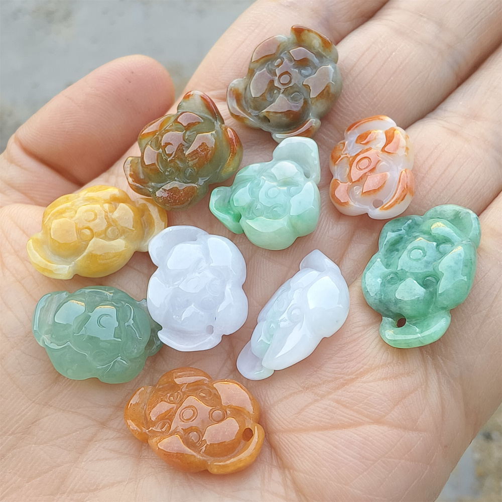 5pcs Natural Hand Carved Yellow Red White With Green Burmese Jadeite Lotus Pendants,Multi Colors Jadeite Pendants,DIY Jewelry Supplies
