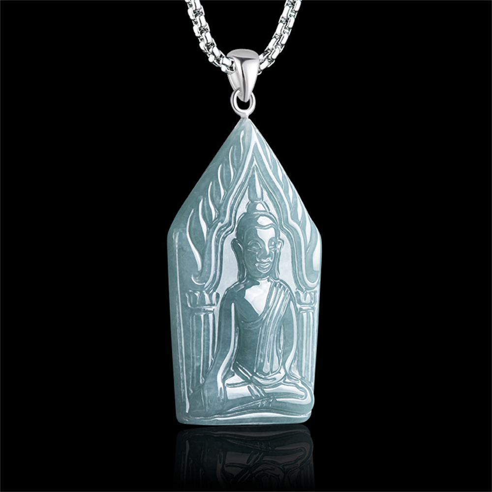 Natural Type A Untreated Waxy Blue Watery Guatemalan Jadeite Hand Carved Khun Phaen Amulet Pendant,Amulet Pendant,DIY Jewelry Supplies