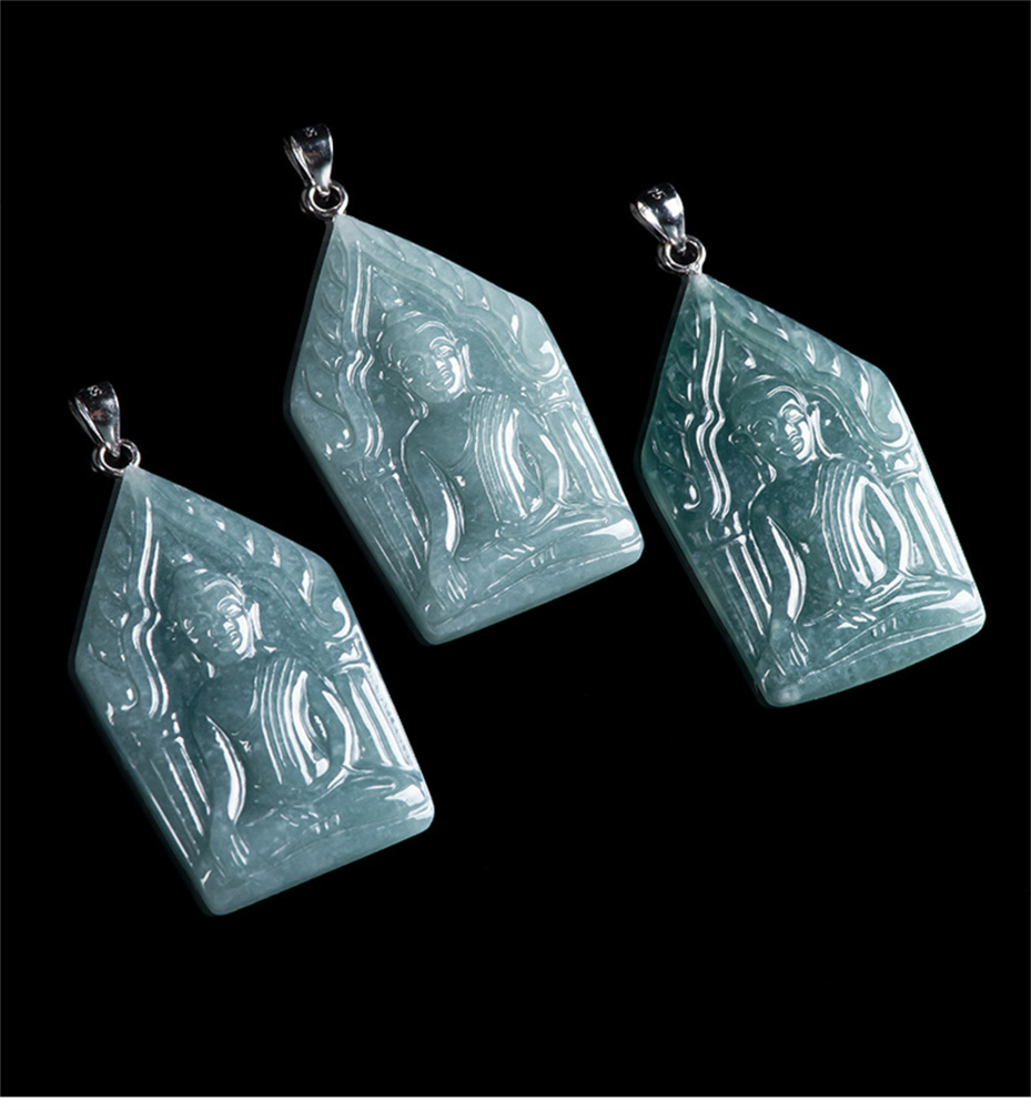 Natural Type A Untreated Waxy Blue Watery Guatemalan Jadeite Hand Carved Khun Phaen Amulet Pendant,Amulet Pendant,DIY Jewelry Supplies
