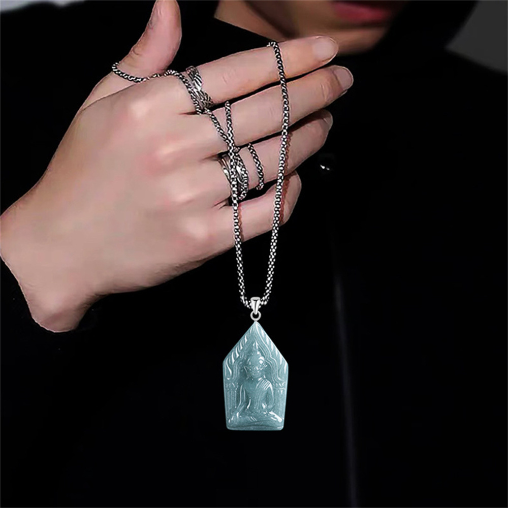 Natural Type A Untreated Waxy Blue Watery Guatemalan Jadeite Hand Carved Khun Phaen Amulet Pendant,Amulet Pendant,DIY Jewelry Supplies