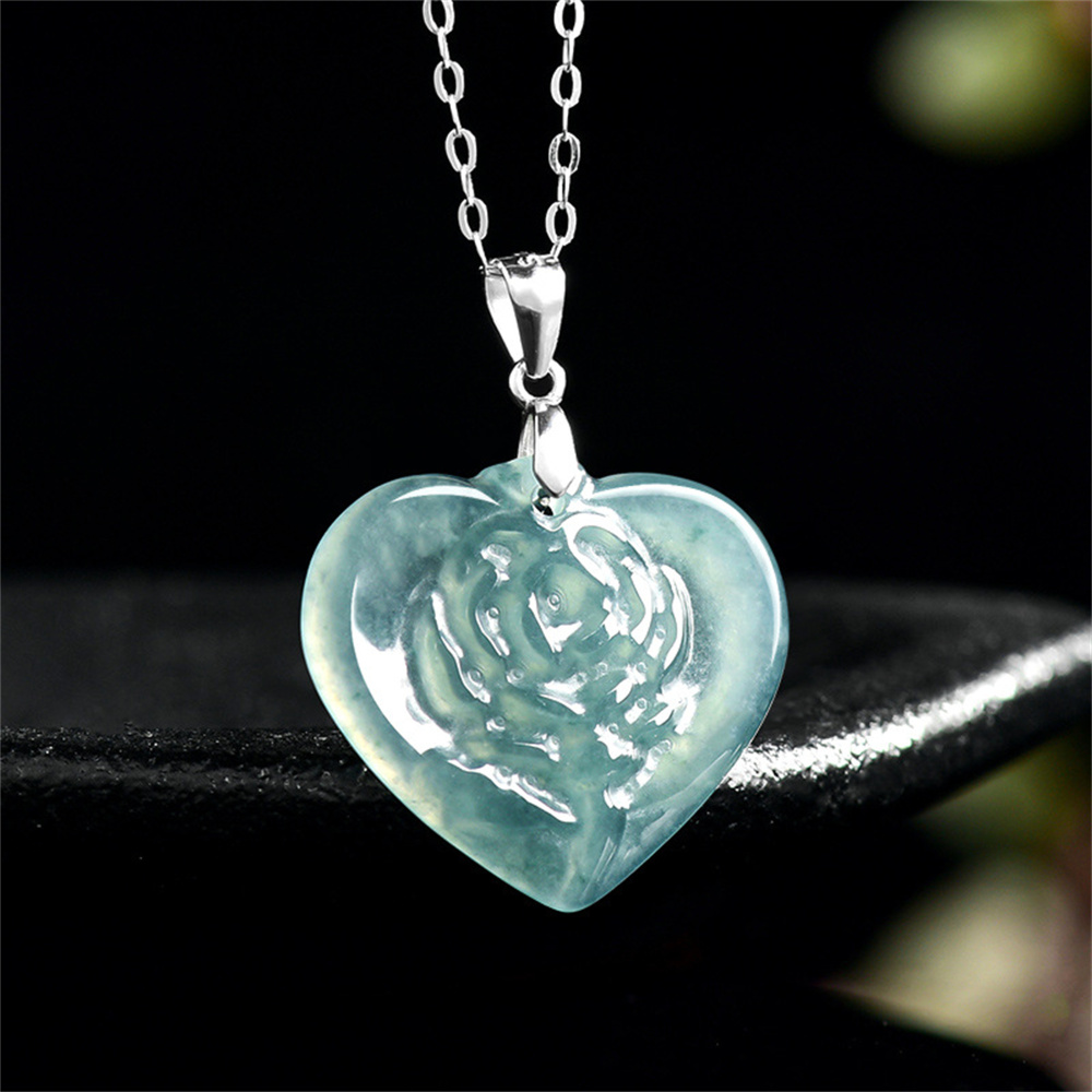 Natural Type A Untreated Icy Waxy Blue Watery Guatemalan Jadeite Heart Shape Pendants With Rose Carved,Blue Guatemala Jadeite Loose Pendant,DIY Jewelry Supplies