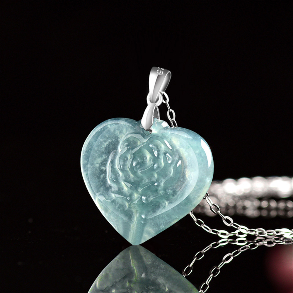 Natural Type A Untreated Icy Waxy Blue Watery Guatemalan Jadeite Heart Shape Pendants With Rose Carved,Blue Guatemala Jadeite Loose Pendant,DIY Jewelry Supplies