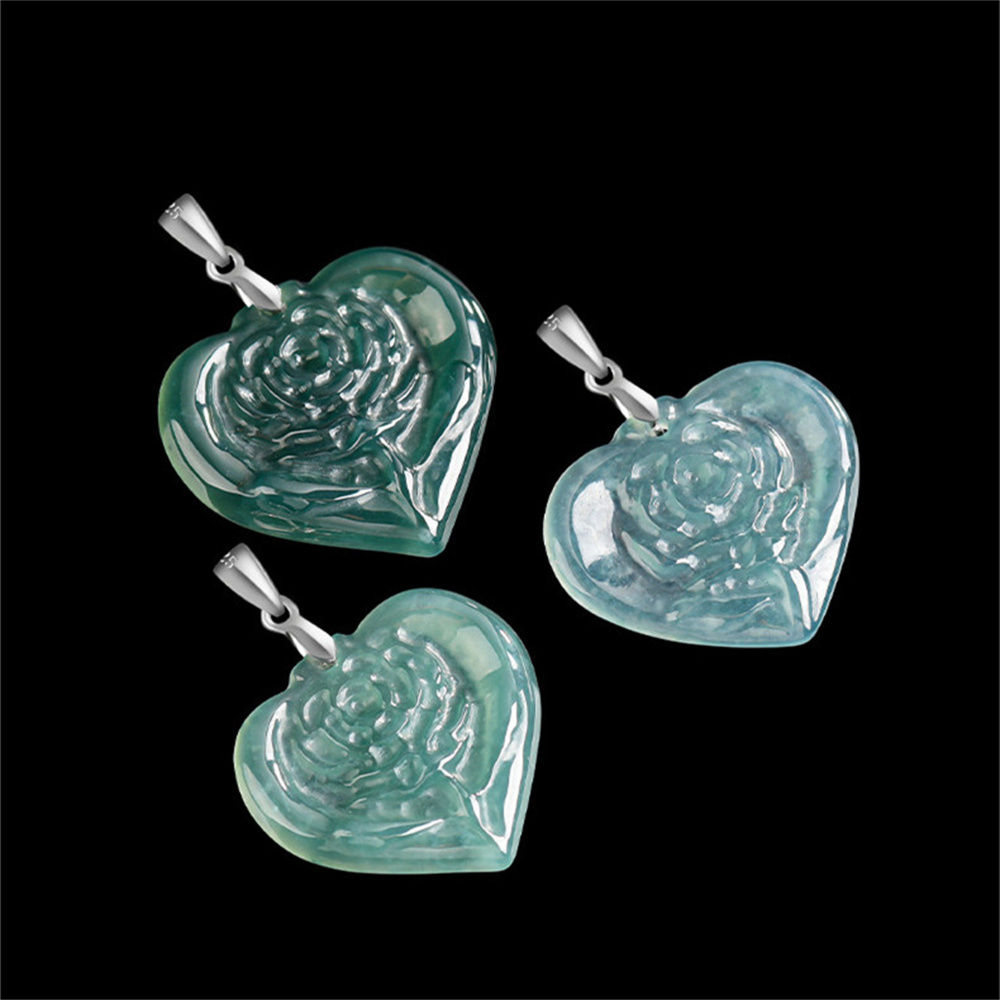 Natural Type A Untreated Icy Waxy Blue Watery Guatemalan Jadeite Heart Shape Pendants With Rose Carved,Blue Guatemala Jadeite Loose Pendant,DIY Jewelry Supplies