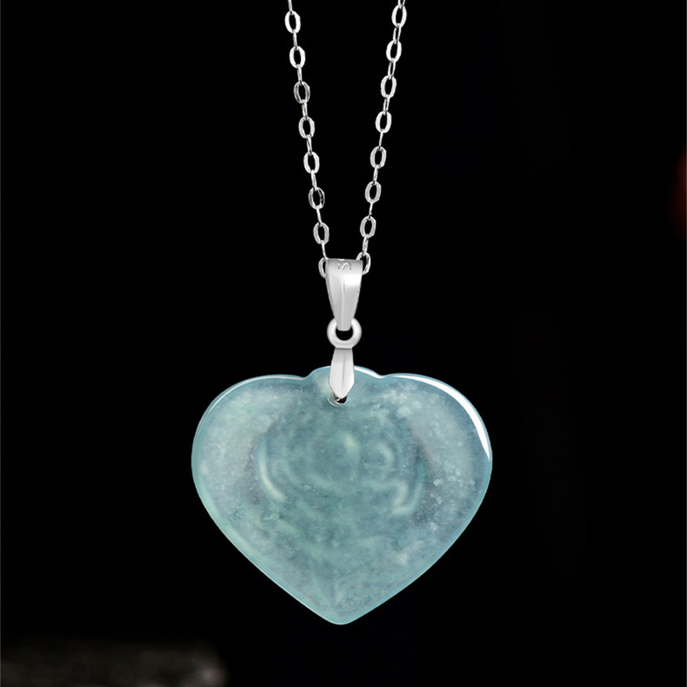 Natural Type A Untreated Icy Waxy Blue Watery Guatemalan Jadeite Heart Shape Pendants With Rose Carved,Blue Guatemala Jadeite Loose Pendant,DIY Jewelry Supplies