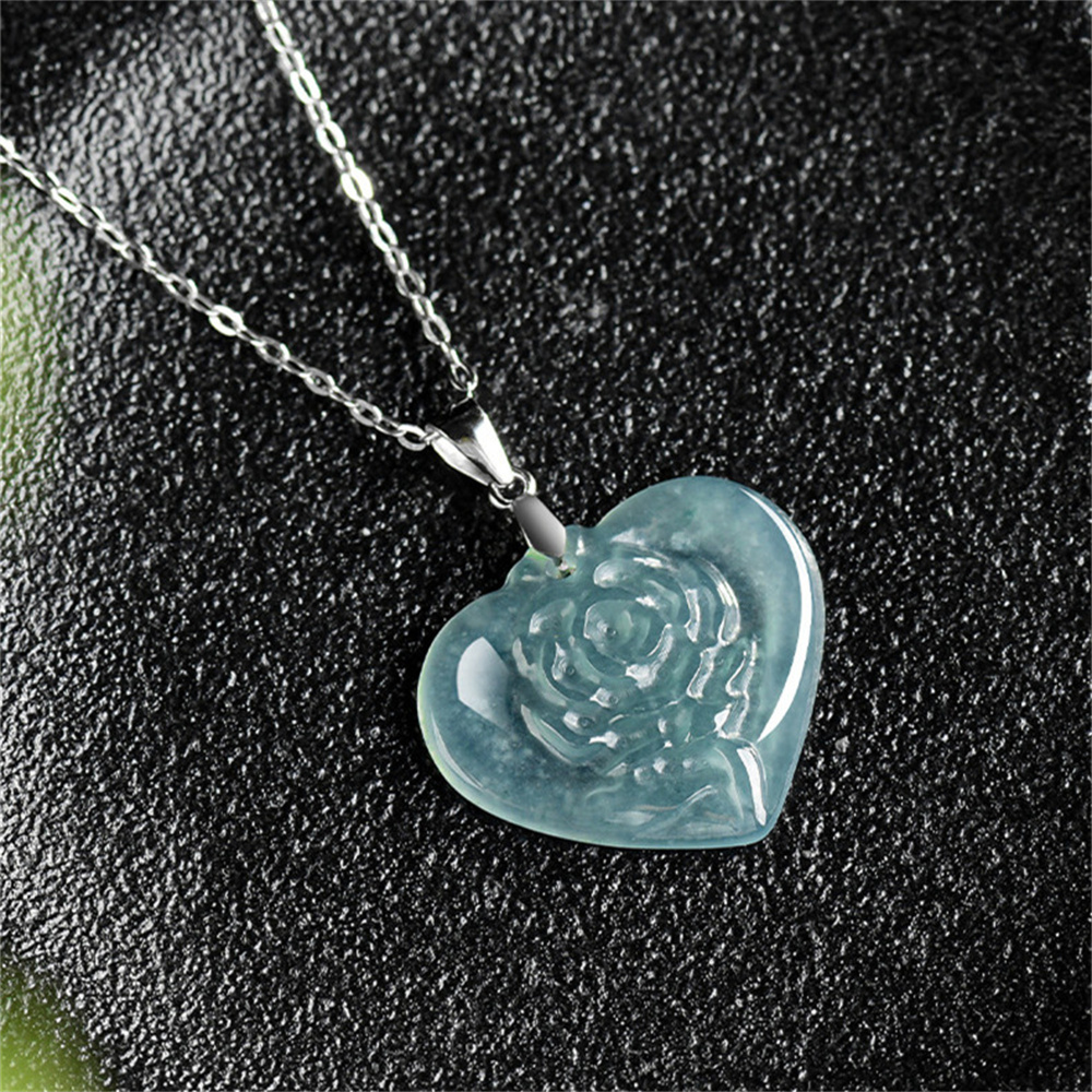 Natural Type A Untreated Icy Waxy Blue Watery Guatemalan Jadeite Heart Shape Pendants With Rose Carved,Blue Guatemala Jadeite Loose Pendant,DIY Jewelry Supplies
