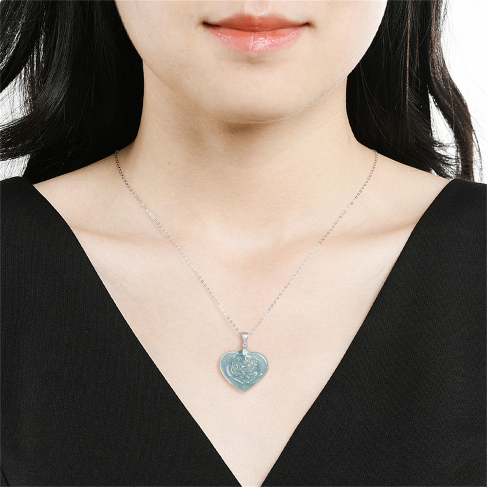 Natural Type A Untreated Icy Waxy Blue Watery Guatemalan Jadeite Heart Shape Pendants With Rose Carved,Blue Guatemala Jadeite Loose Pendant,DIY Jewelry Supplies