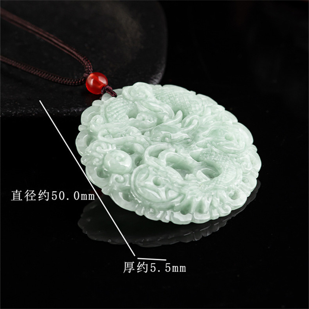 Natural Type A Untreated Green Icy Waxy Burmese Jadeite Round Pendant With Dragon Carved,Burma Jadeite Loose Pendants,DIY Jewelry Supplies