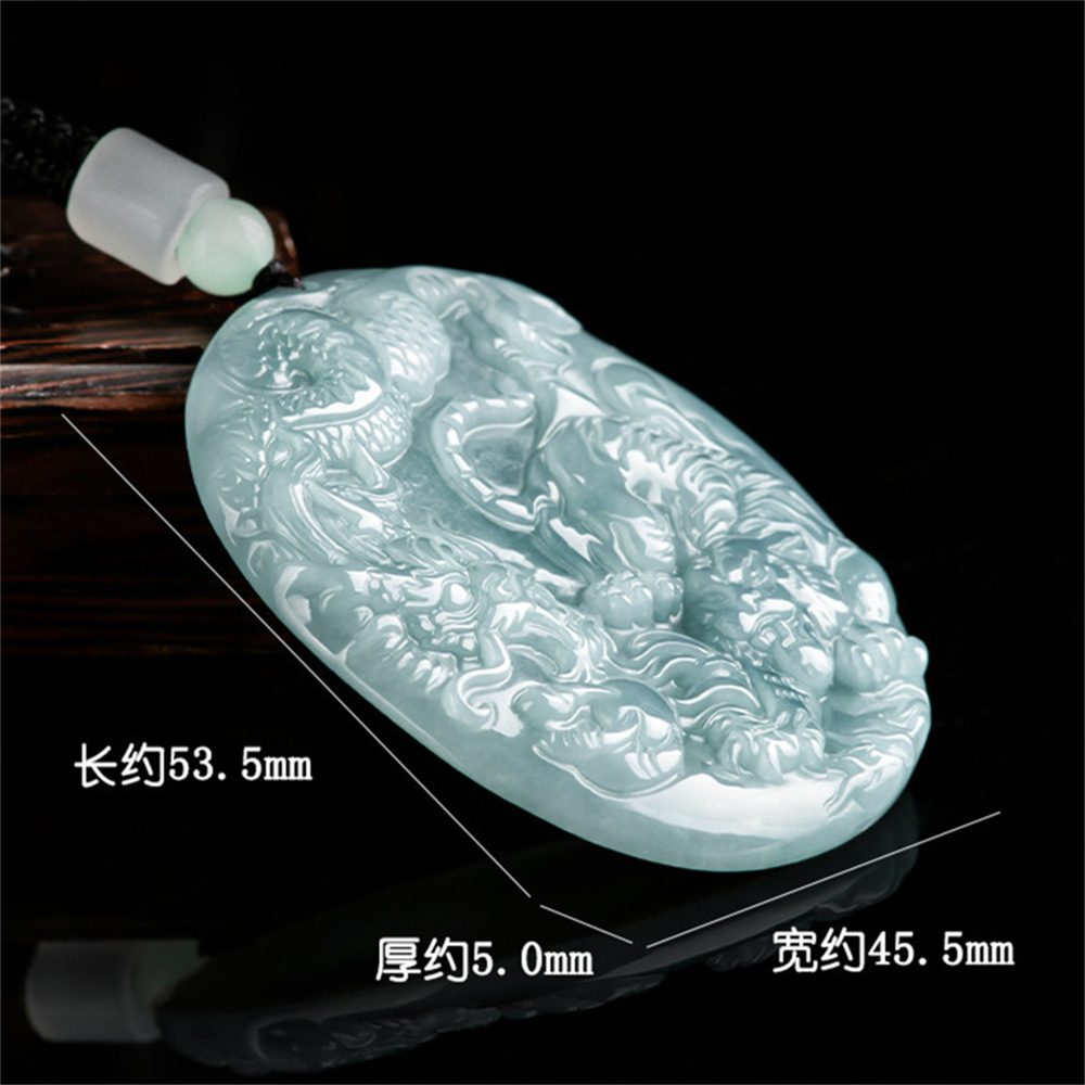 Natural Type A Untreated Blue Watery Guatemalan Jadeite Oval Pendant With Dragon And Tiger Carved,Amulet Pendant,DIY Jewelry Supplies