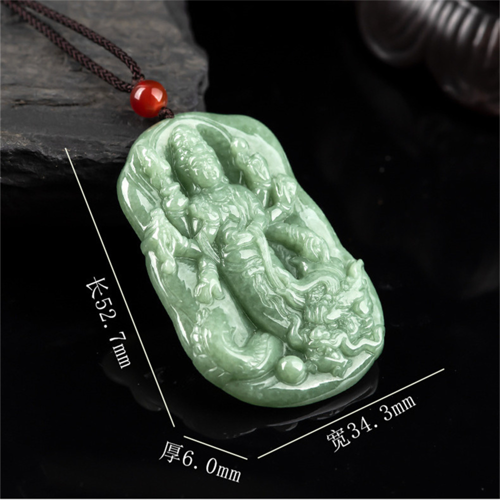 Natural Type A Untreated Bean Green Watery Burmese Jadeite Hand Carved Thousand Handed Guanyin Pendant,Amulet Pendant,DIY Jewelry Supplies