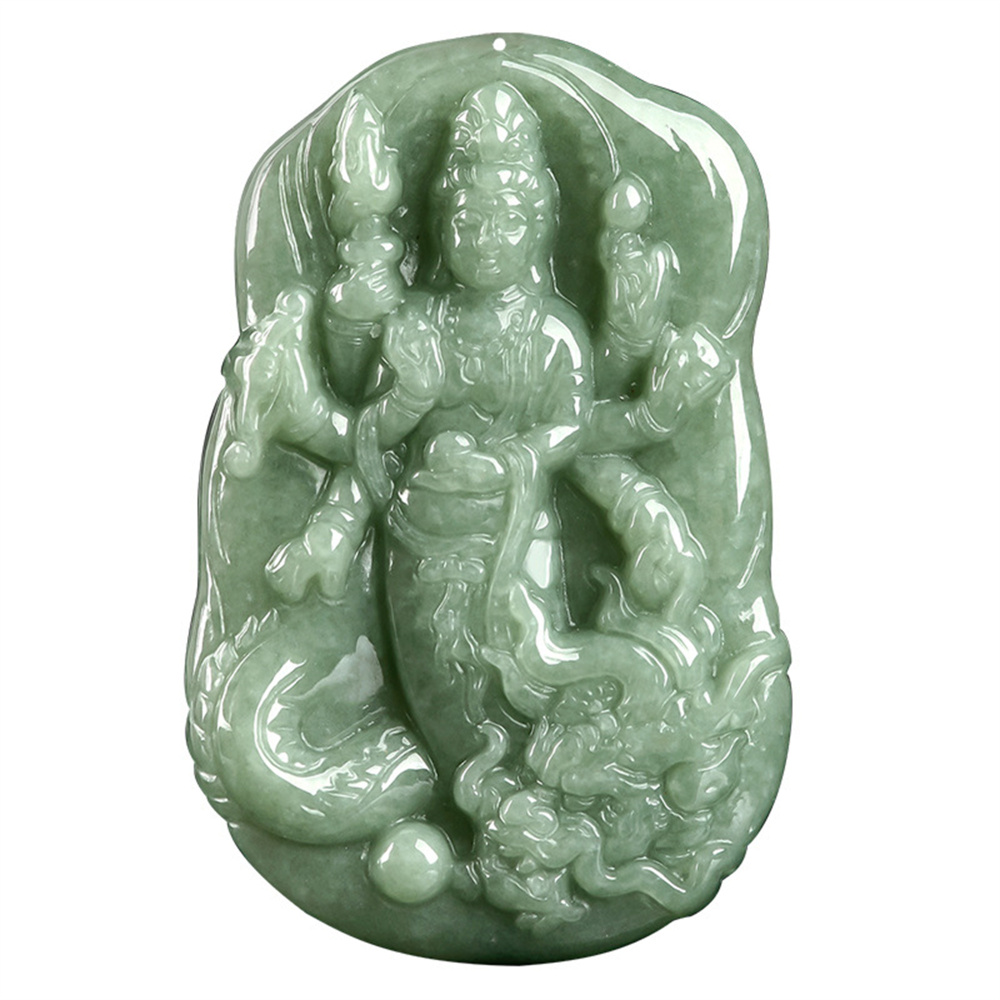 Natural Type A Untreated Bean Green Watery Burmese Jadeite Hand Carved Thousand Handed Guanyin Pendant,Amulet Pendant,DIY Jewelry Supplies