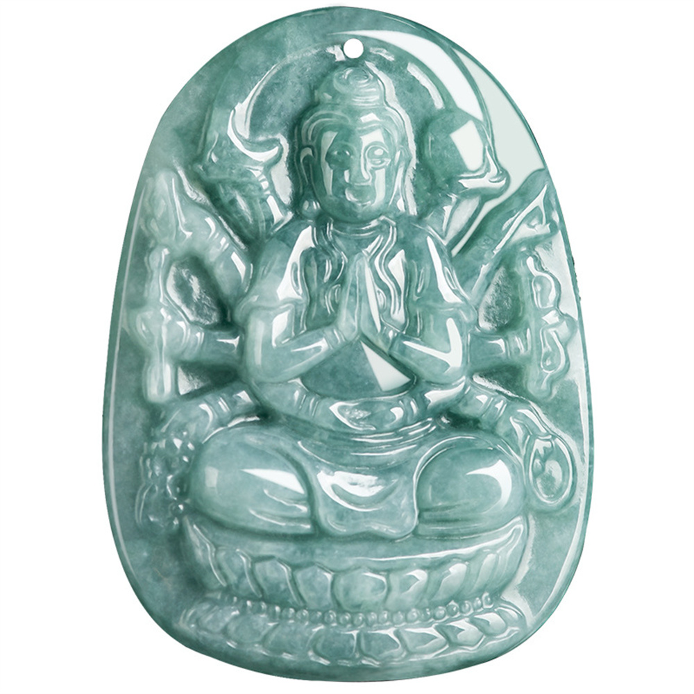 Natural Type A Untreated Blue Watery Guatemalan Jadeite Hand Carved Thousand Handed Guanyin Pendant,Amulet Pendant,DIY Jewelry Supplies