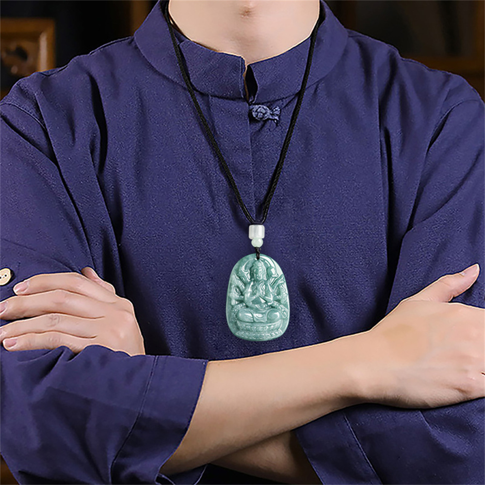 Natural Type A Untreated Blue Watery Guatemalan Jadeite Hand Carved Thousand Handed Guanyin Pendant,Amulet Pendant,DIY Jewelry Supplies