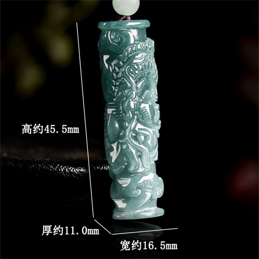 Natural Type A Untreated Blue Watery Guatemalan Jadeite 3D Cylinder Pendant With Dragon Carved,Amulet Pendant,DIY Jewelry Supplies