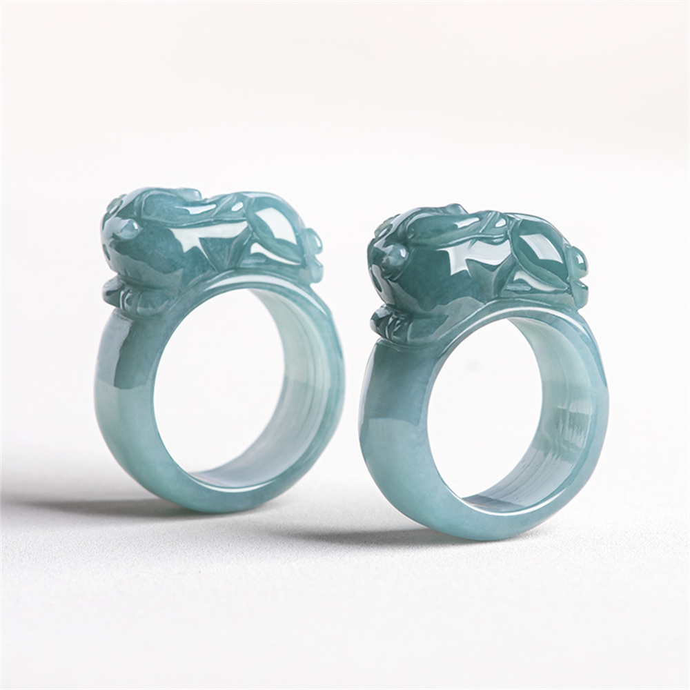 Natural Certificated Untreated Type A Icy Waxy Guatemalan Jadeite Rings With Pixiu Carved,Amulet Rings Pendants,Guatemala Jadeite,DIY Jewelry Supplies