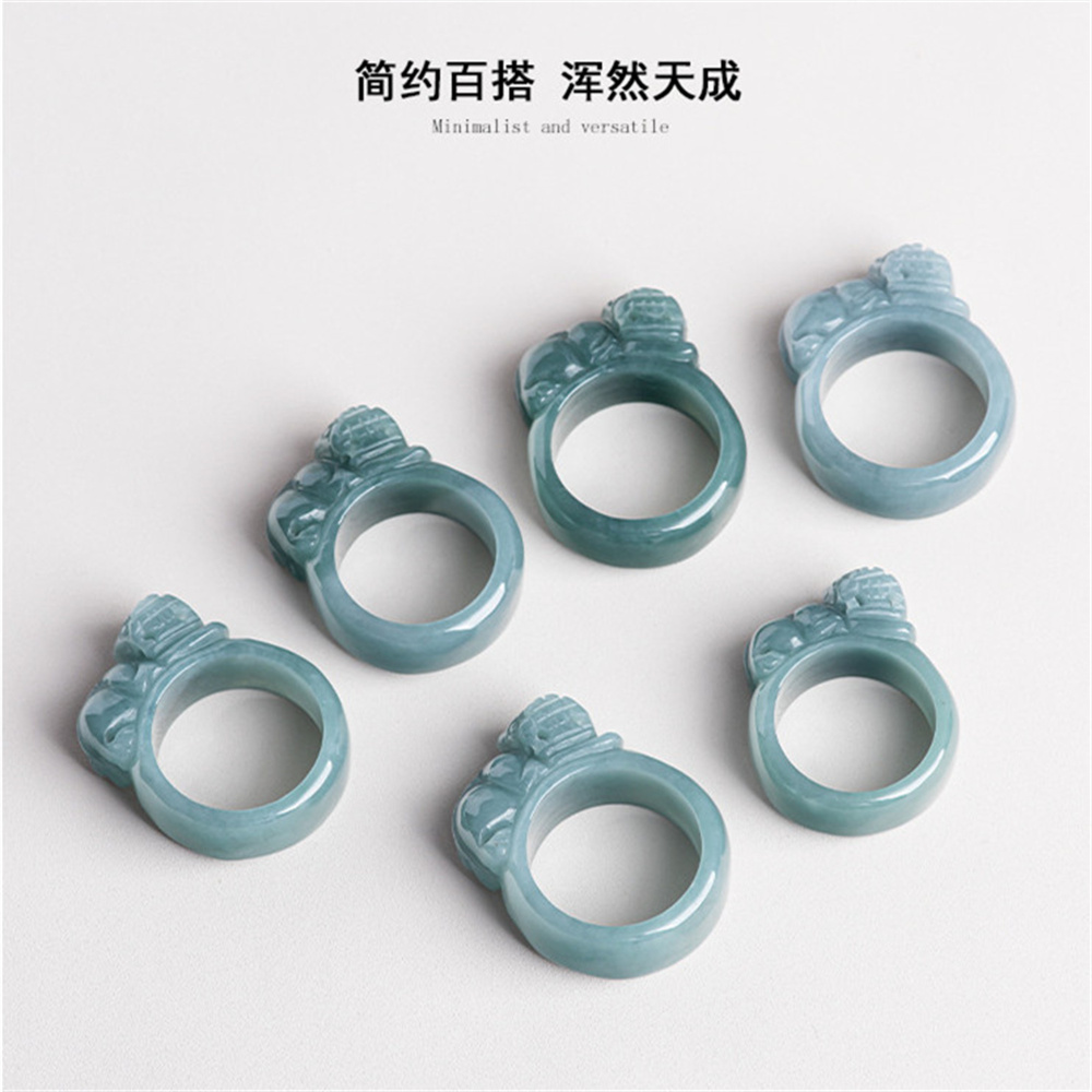 Natural Certificated Untreated Type A Icy Waxy Guatemalan Jadeite Rings With Pixiu Carved,Amulet Rings Pendants,Guatemala Jadeite,DIY Jewelry Supplies