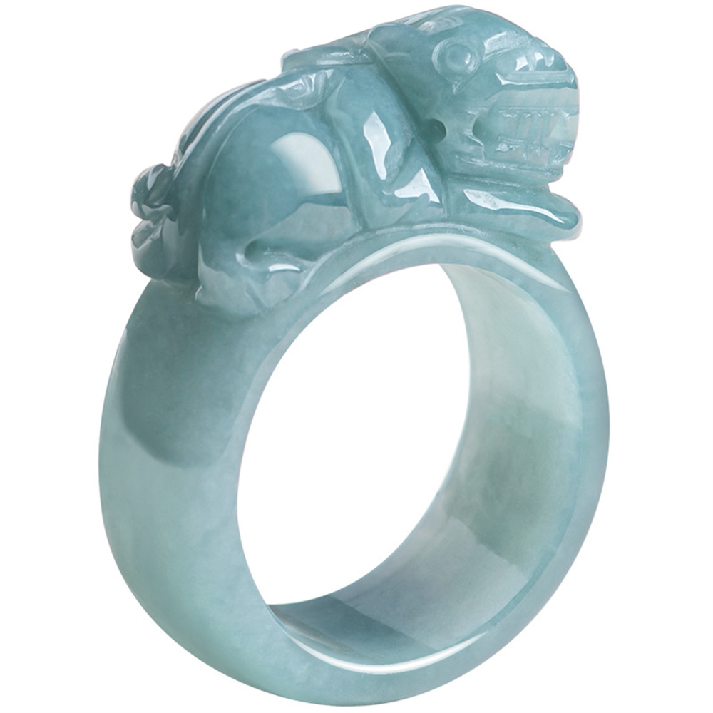 Natural Certificated Untreated Type A Icy Waxy Guatemalan Jadeite Rings With Pixiu Carved,Amulet Rings Pendants,Guatemala Jadeite,DIY Jewelry Supplies