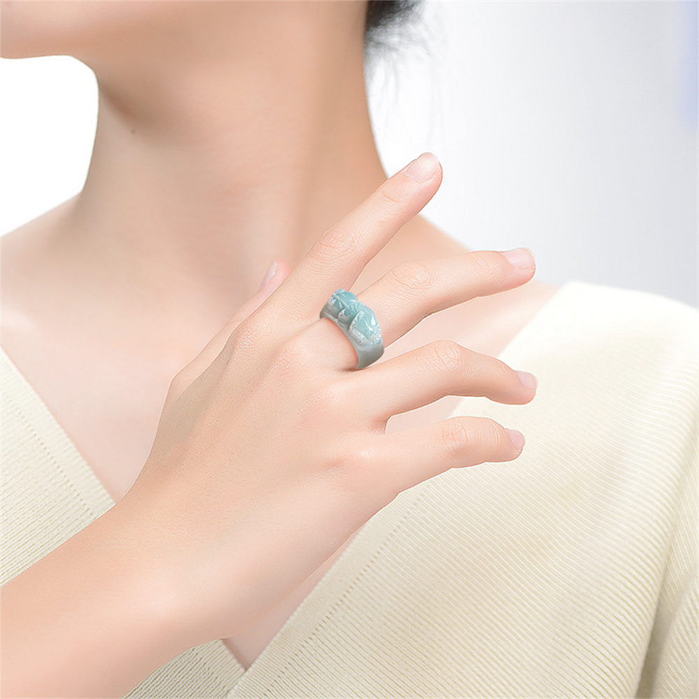 Natural Certificated Untreated Type A Icy Waxy Guatemalan Jadeite Rings With Pixiu Carved,Amulet Rings Pendants,Guatemala Jadeite,DIY Jewelry Supplies