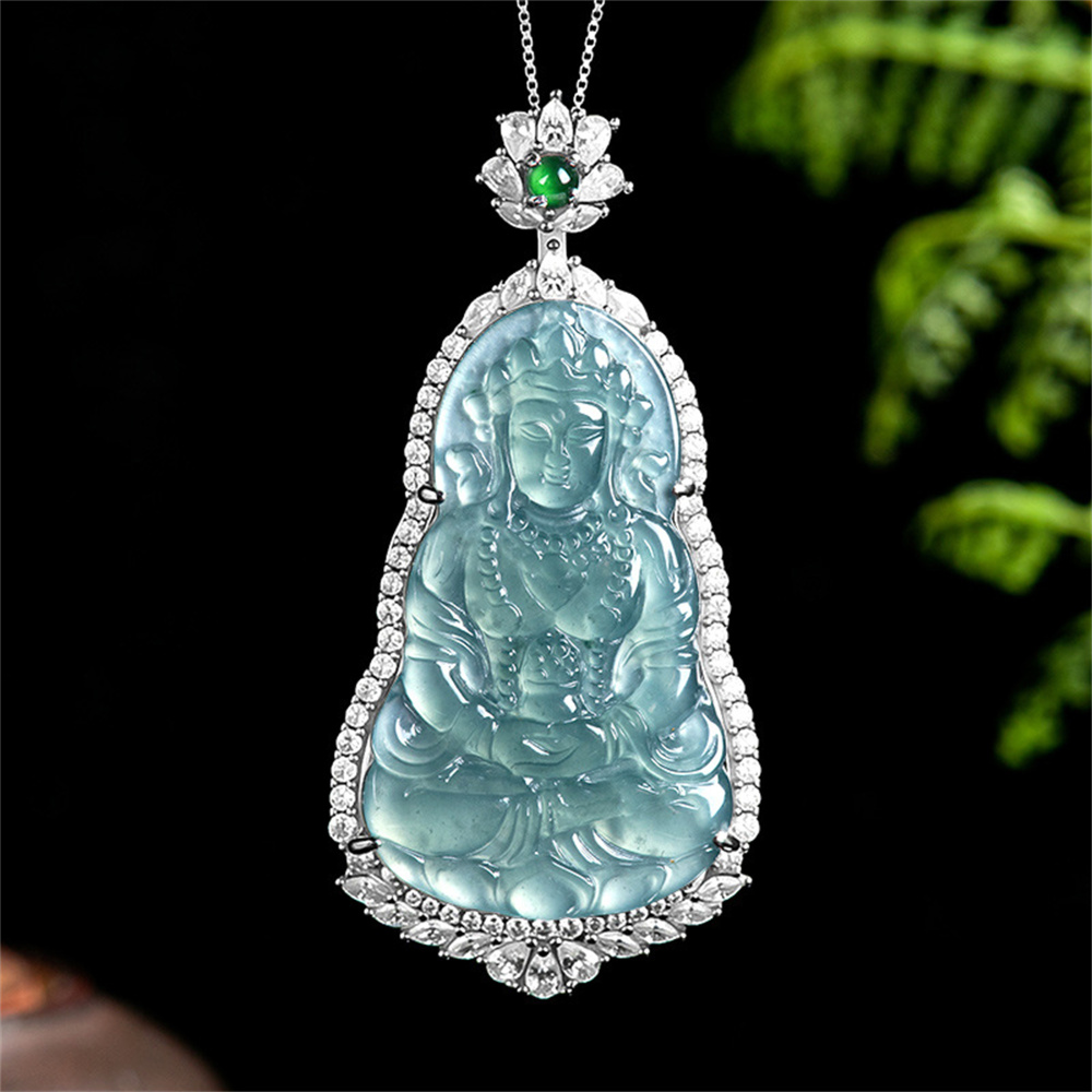 Natural Certificated Type A Untreated Icy Clear Blue Watery Guatemalan Jadeite Tara Guanyin Pendants,Tara Bodhisattva Amulet Pendant,DIY Jewelry Supplies
