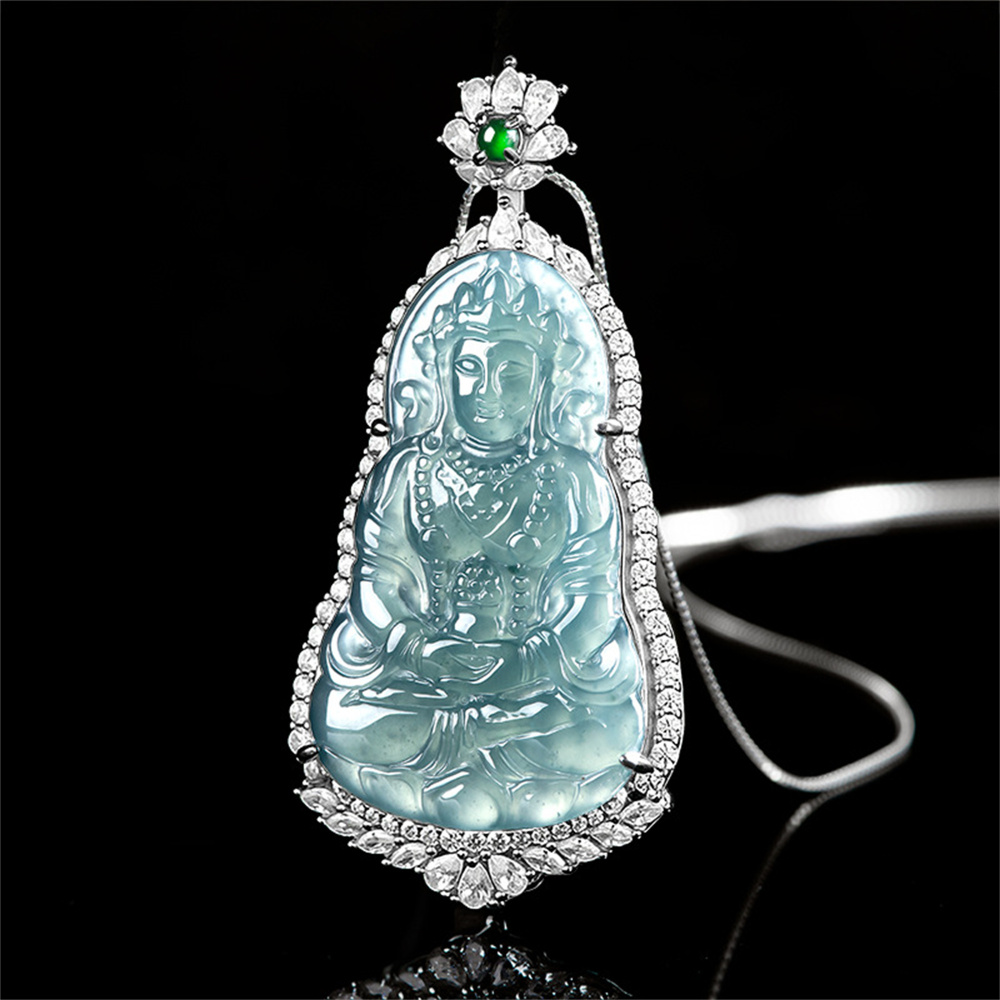 Natural Certificated Type A Untreated Icy Clear Blue Watery Guatemalan Jadeite Tara Guanyin Pendants,Tara Bodhisattva Amulet Pendant,DIY Jewelry Supplies