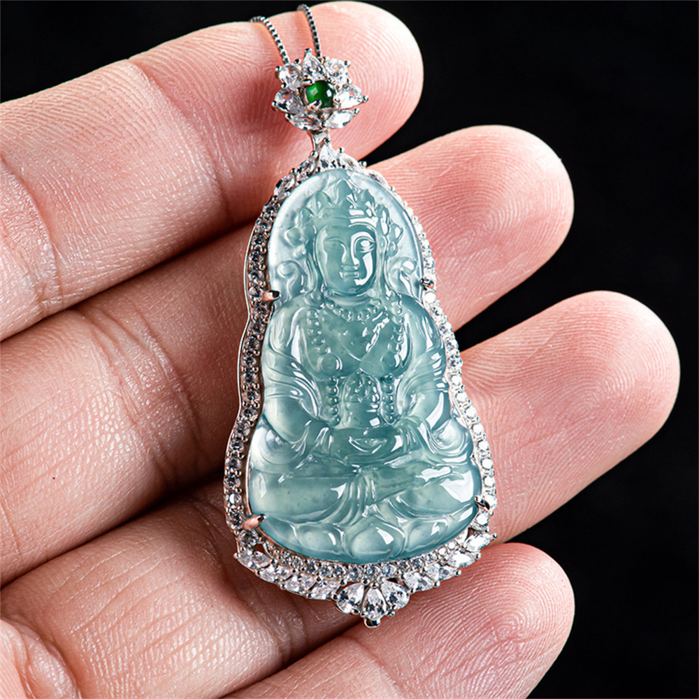 Natural Certificated Type A Untreated Icy Clear Blue Watery Guatemalan Jadeite Tara Guanyin Pendants,Tara Bodhisattva Amulet Pendant,DIY Jewelry Supplies