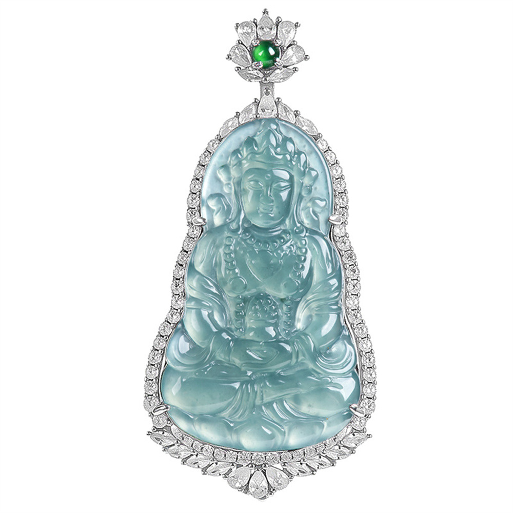 Natural Certificated Type A Untreated Icy Clear Blue Watery Guatemalan Jadeite Tara Guanyin Pendants,Tara Bodhisattva Amulet Pendant,DIY Jewelry Supplies