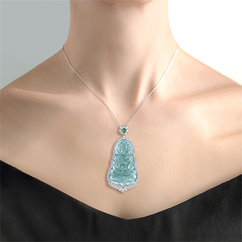Natural Certificated Type A Untreated Icy Clear Blue Watery Guatemalan Jadeite Tara Guanyin Pendants,Tara Bodhisattva Amulet Pendant,DIY Jewelry Supplies