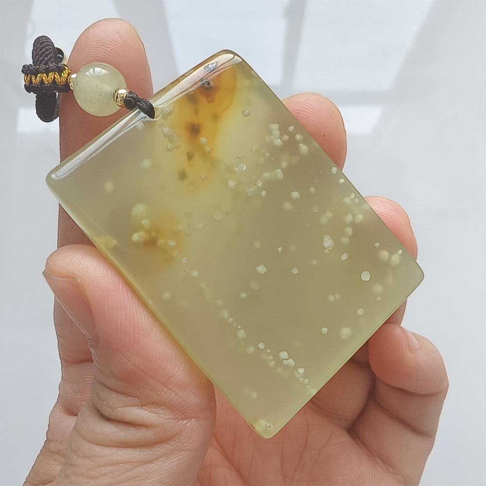 Unique Natural Serpentine Jade New Mountain Jade Rectangle Safety Pendant ,平安无事 Pendant,DIY Jewelry Supplies