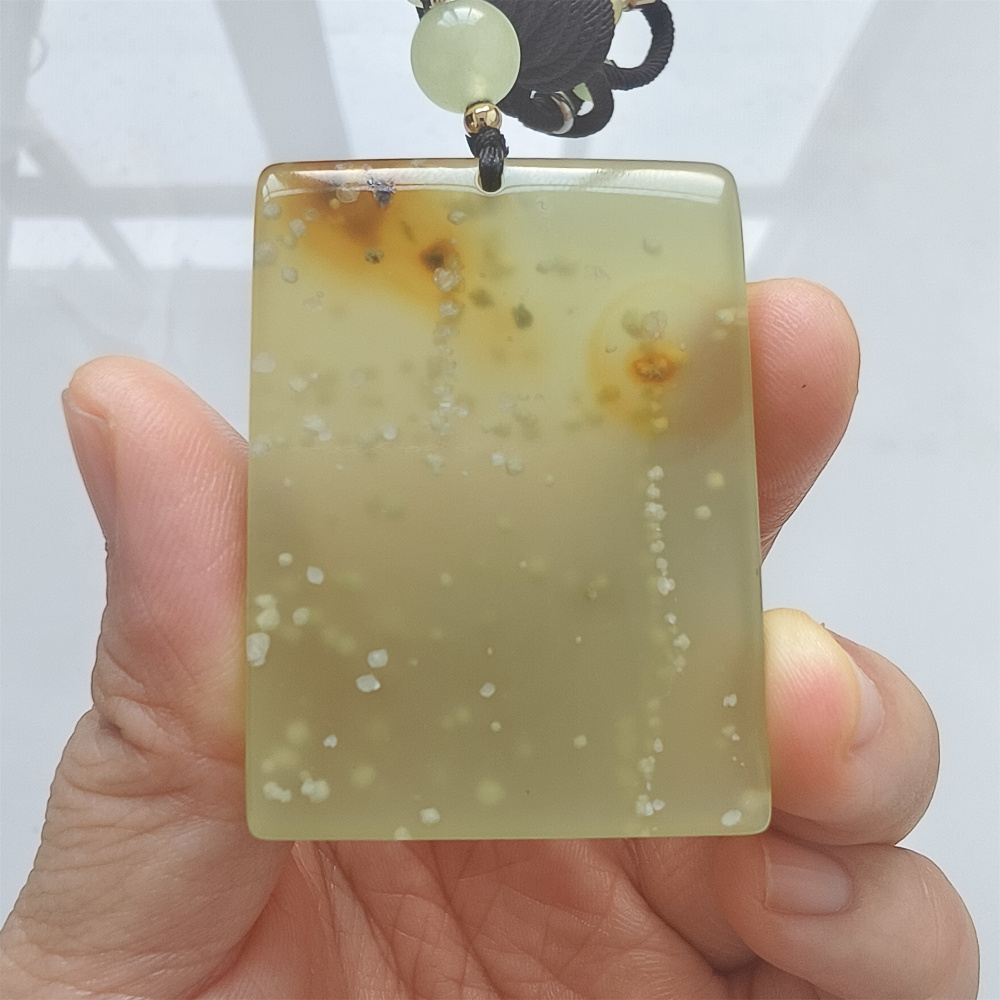 Unique Natural Serpentine Jade New Mountain Jade Rectangle Safety Pendant ,平安无事 Pendant,DIY Jewelry Supplies