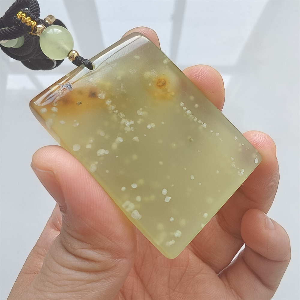 Unique Natural Serpentine Jade New Mountain Jade Rectangle Safety Pendant ,平安无事 Pendant,DIY Jewelry Supplies