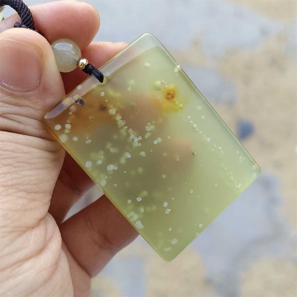 Unique Natural Serpentine Jade New Mountain Jade Rectangle Safety Pendant ,平安无事 Pendant,DIY Jewelry Supplies