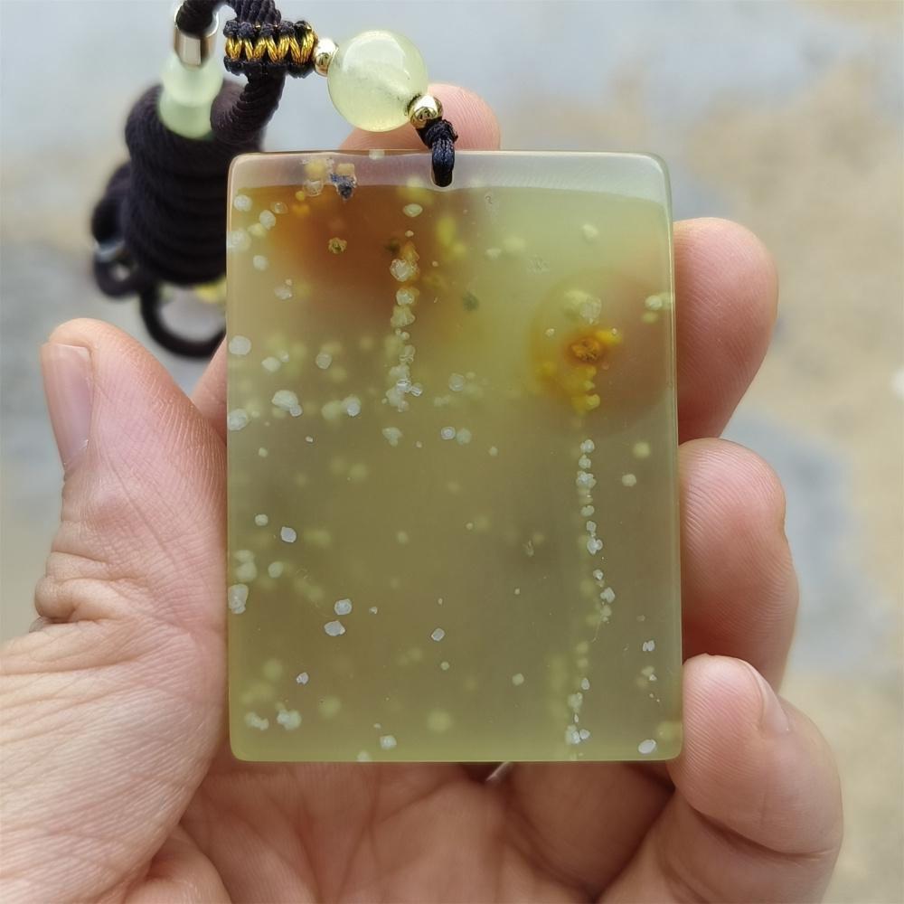 Unique Natural Serpentine Jade New Mountain Jade Rectangle Safety Pendant ,平安无事 Pendant,DIY Jewelry Supplies