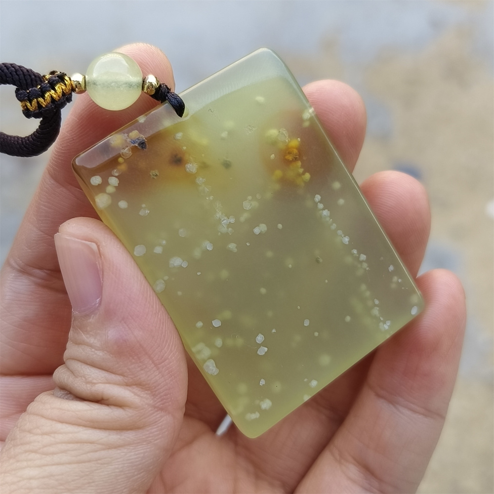 Unique Natural Serpentine Jade New Mountain Jade Rectangle Safety Pendant ,平安无事 Pendant,DIY Jewelry Supplies