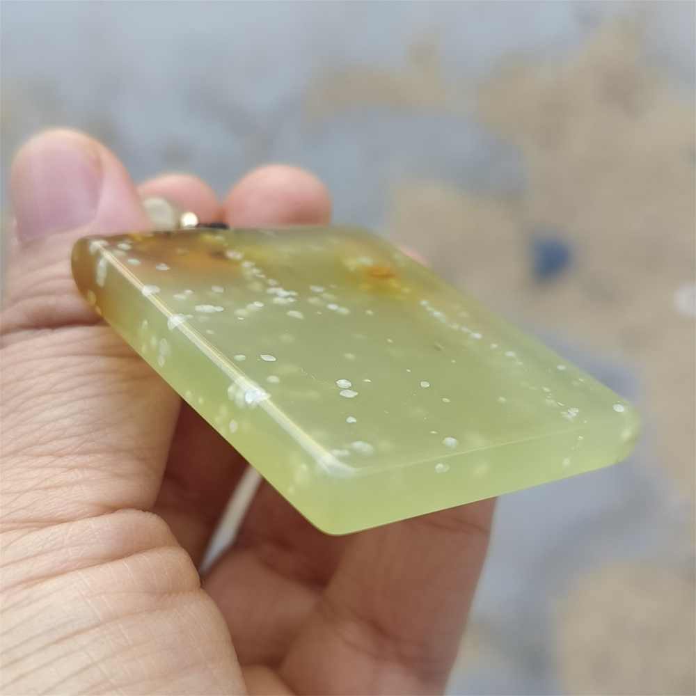 Unique Natural Serpentine Jade New Mountain Jade Rectangle Safety Pendant ,平安无事 Pendant,DIY Jewelry Supplies