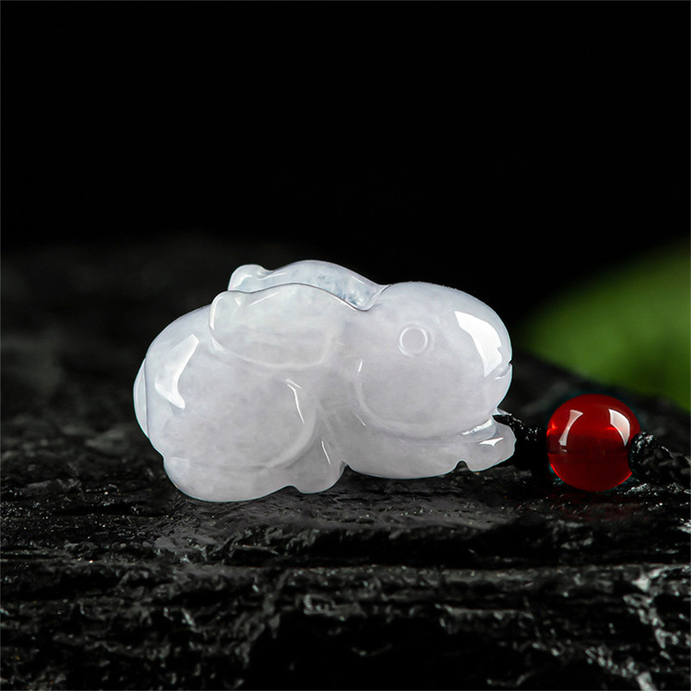 Natural Certificated Type A Untreated Icy Waxy White Green Burmese Jadeite 3D Rabbit Pendant,Chinese zodiac,DIY Jewelry Supplies