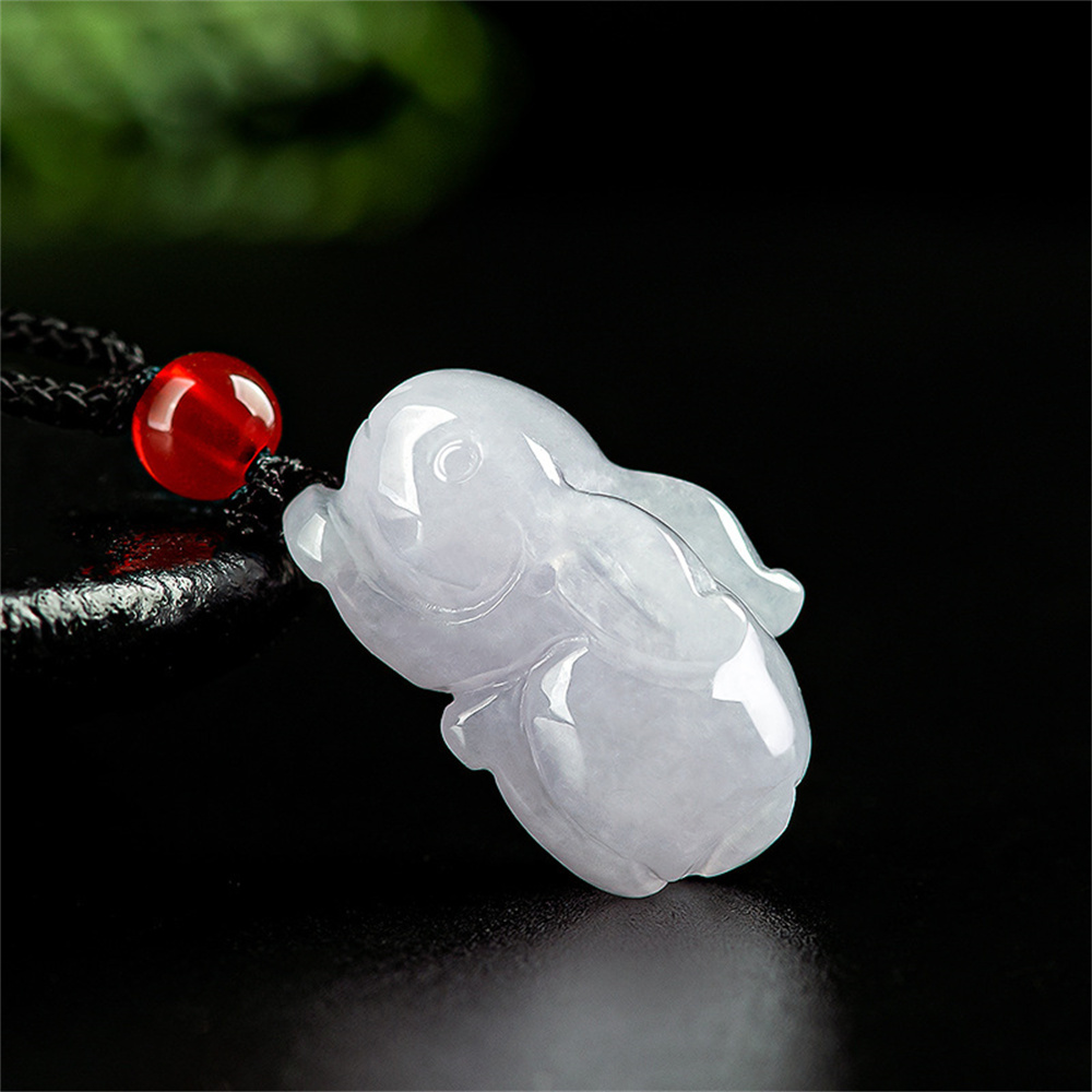 Natural Certificated Type A Untreated Icy Waxy White Green Burmese Jadeite 3D Rabbit Pendant,Chinese zodiac,DIY Jewelry Supplies