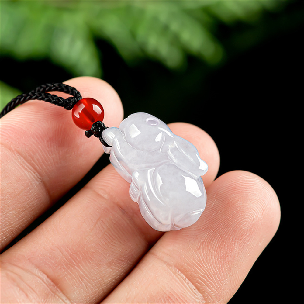 Natural Certificated Type A Untreated Icy Waxy White Green Burmese Jadeite 3D Rabbit Pendant,Chinese zodiac,DIY Jewelry Supplies