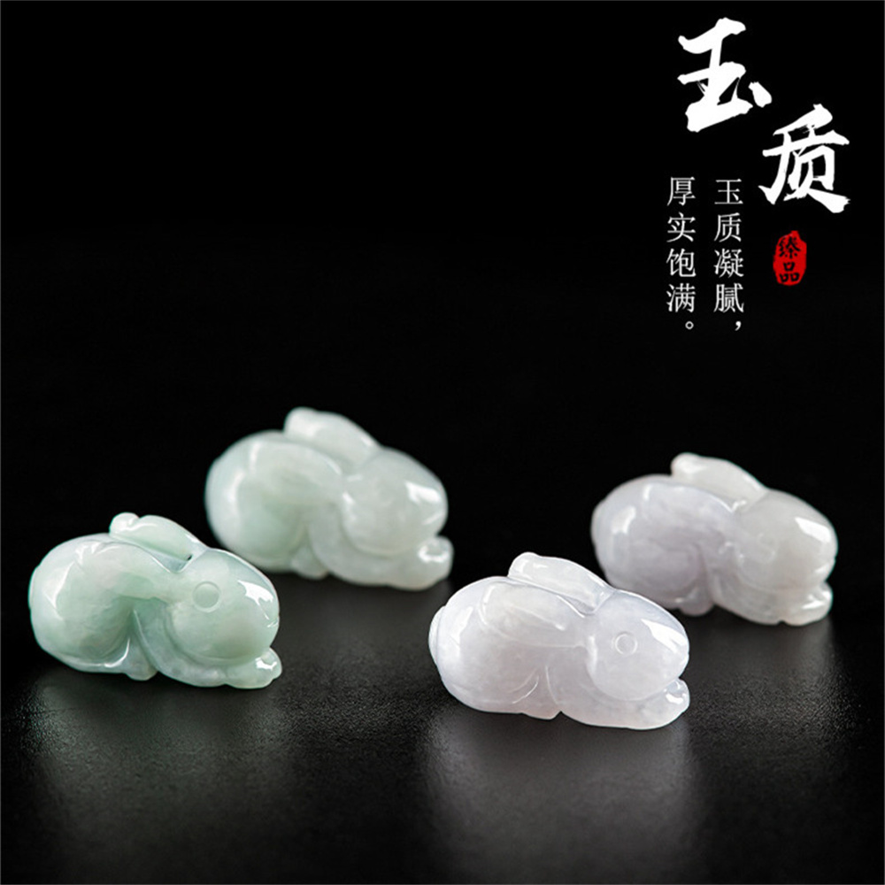 Natural Certificated Type A Untreated Icy Waxy White Green Burmese Jadeite 3D Rabbit Pendant,Chinese zodiac,DIY Jewelry Supplies