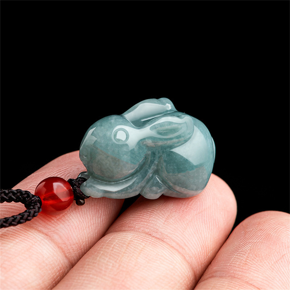 Natural Certificated Type A Untreated Blue Watery Guatemalan Jadeite 3D Rabbit Pendant,Chinese zodiac,DIY Jewelry Supplies