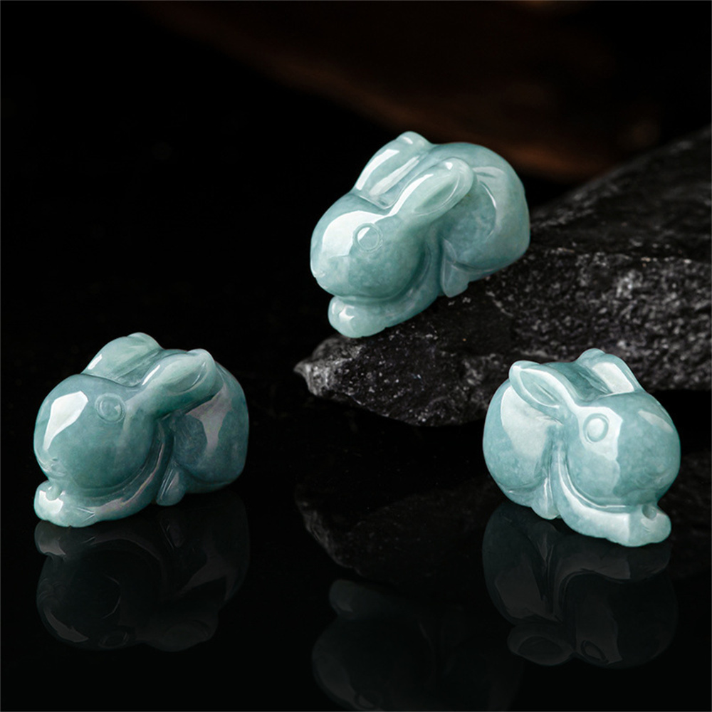Natural Certificated Type A Untreated Blue Watery Guatemalan Jadeite 3D Rabbit Pendant,Chinese zodiac,DIY Jewelry Supplies