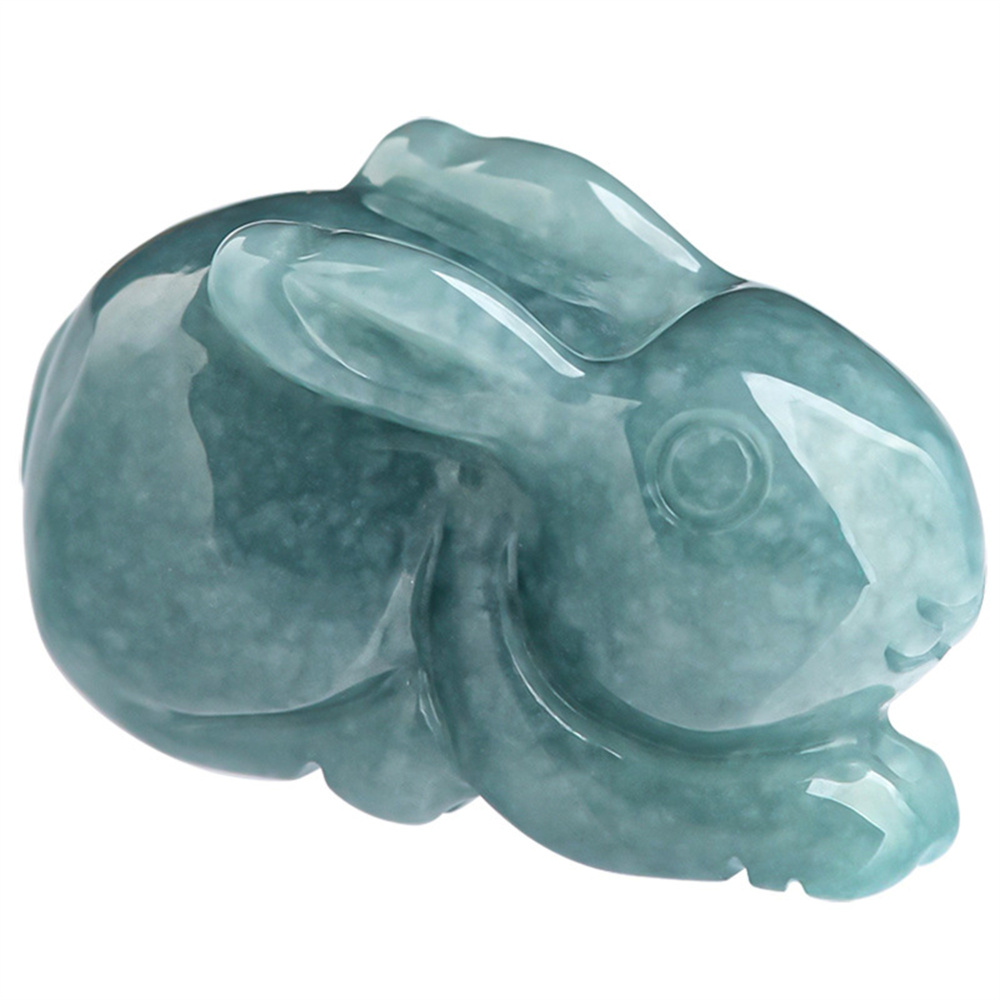 Natural Certificated Type A Untreated Blue Watery Guatemalan Jadeite 3D Rabbit Pendant,Chinese zodiac,DIY Jewelry Supplies