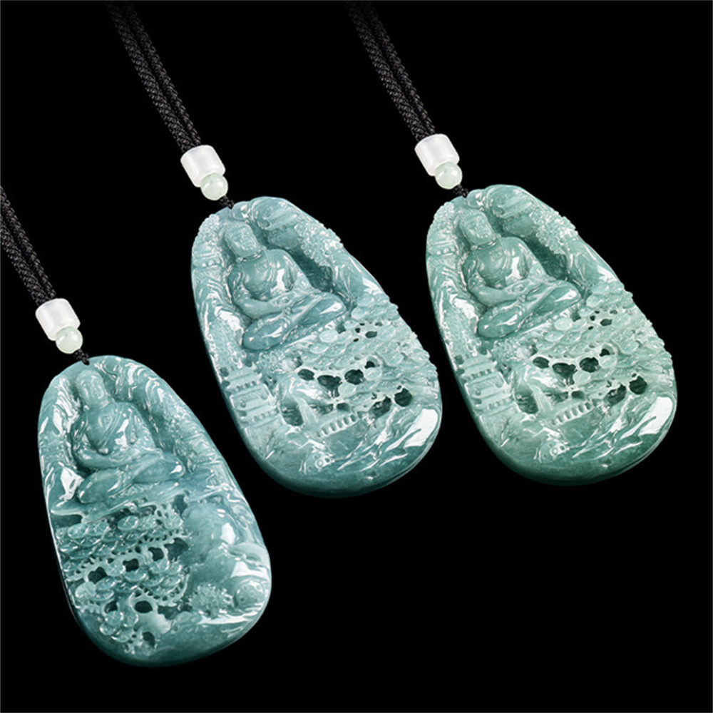 Natural Certificated Type A Untreated Blue Watery Guatemalan Jadeite Oval Pendant With Buddha Carved,悟道,DIY Jewelry Supplies