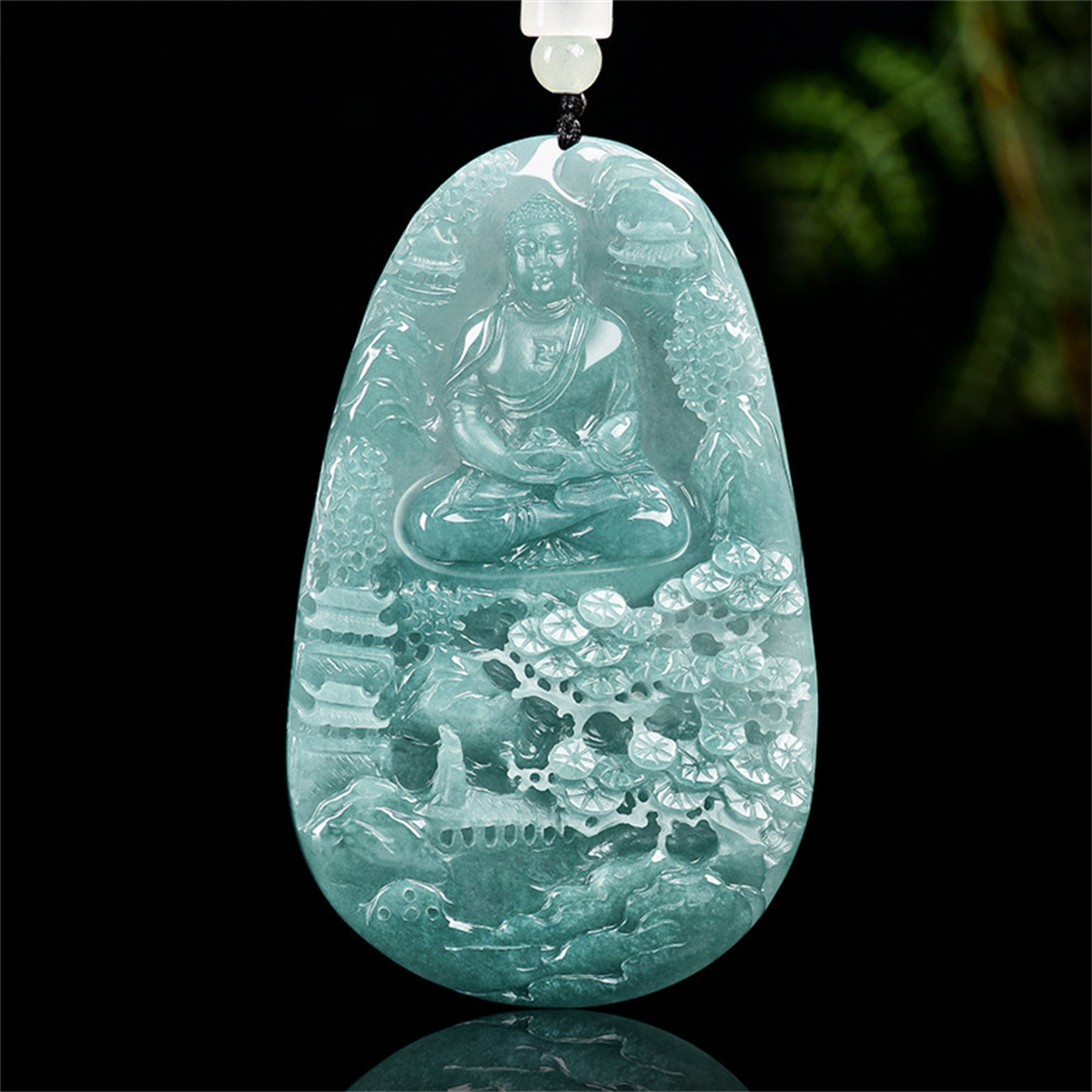 Natural Certificated Type A Untreated Blue Watery Guatemalan Jadeite Oval Pendant With Buddha Carved,悟道,DIY Jewelry Supplies