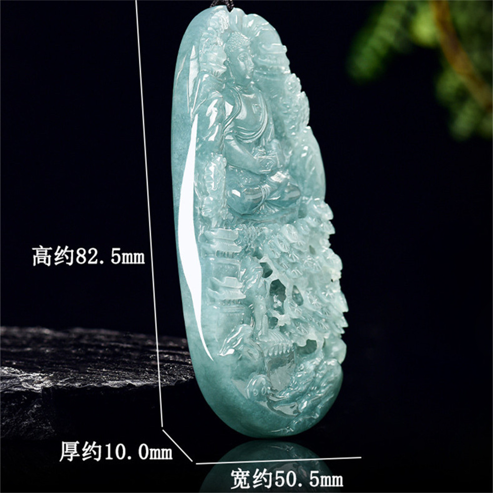 Natural Certificated Type A Untreated Blue Watery Guatemalan Jadeite Oval Pendant With Buddha Carved,悟道,DIY Jewelry Supplies