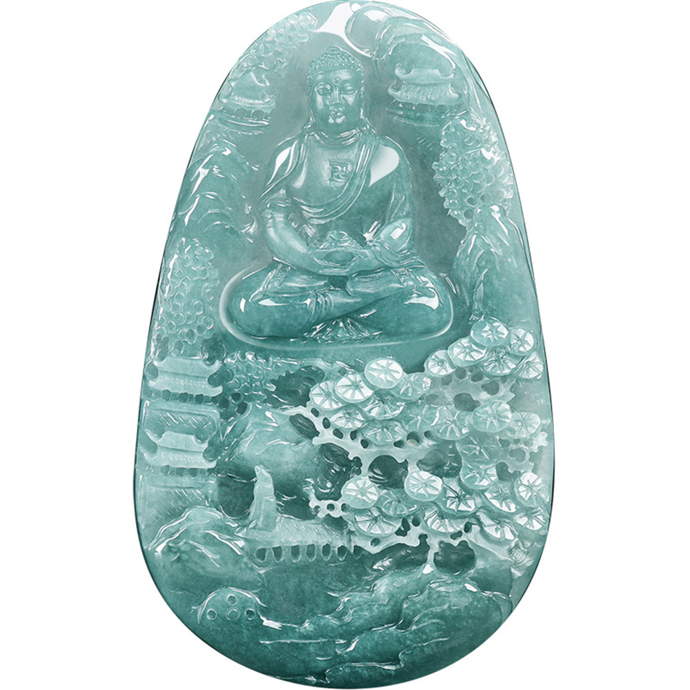Natural Certificated Type A Untreated Blue Watery Guatemalan Jadeite Oval Pendant With Buddha Carved,悟道,DIY Jewelry Supplies