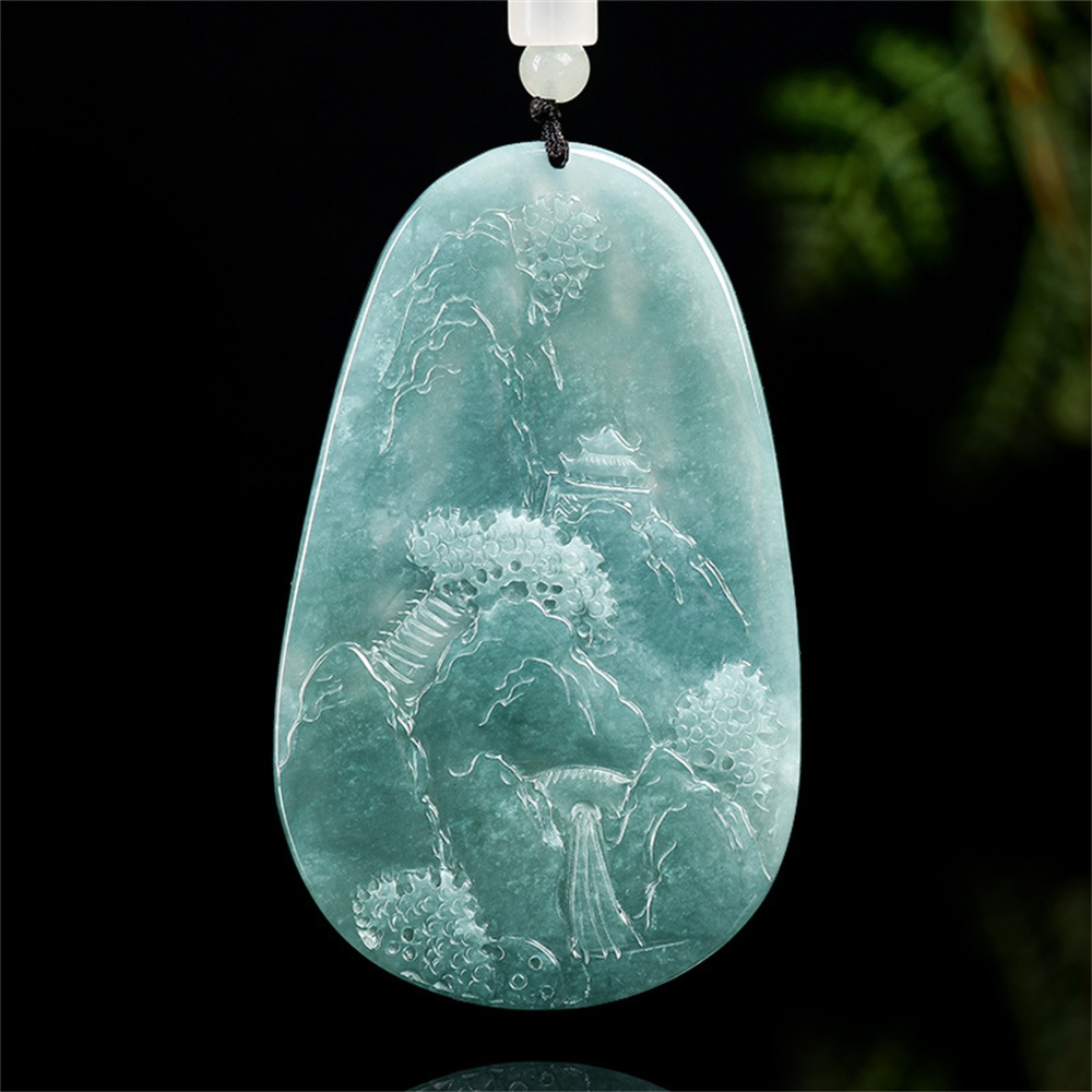 Natural Certificated Type A Untreated Blue Watery Guatemalan Jadeite Oval Pendant With Buddha Carved,悟道,DIY Jewelry Supplies